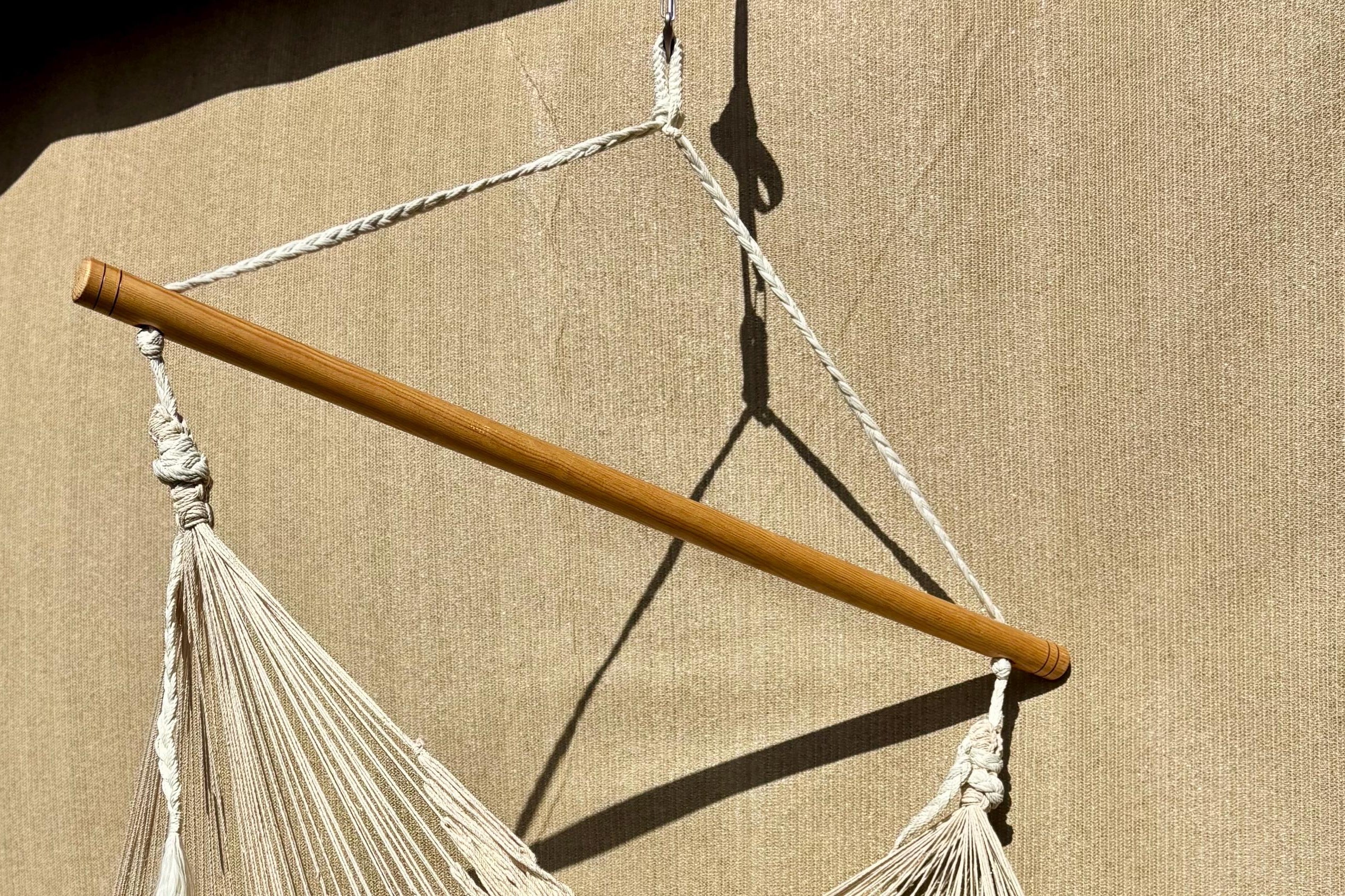 Mayan Hammock Chair • Natural Undyed Cotton • Hand-Woven • Wooden Spreader Bar • 260 lb Rated • Fair Trade
