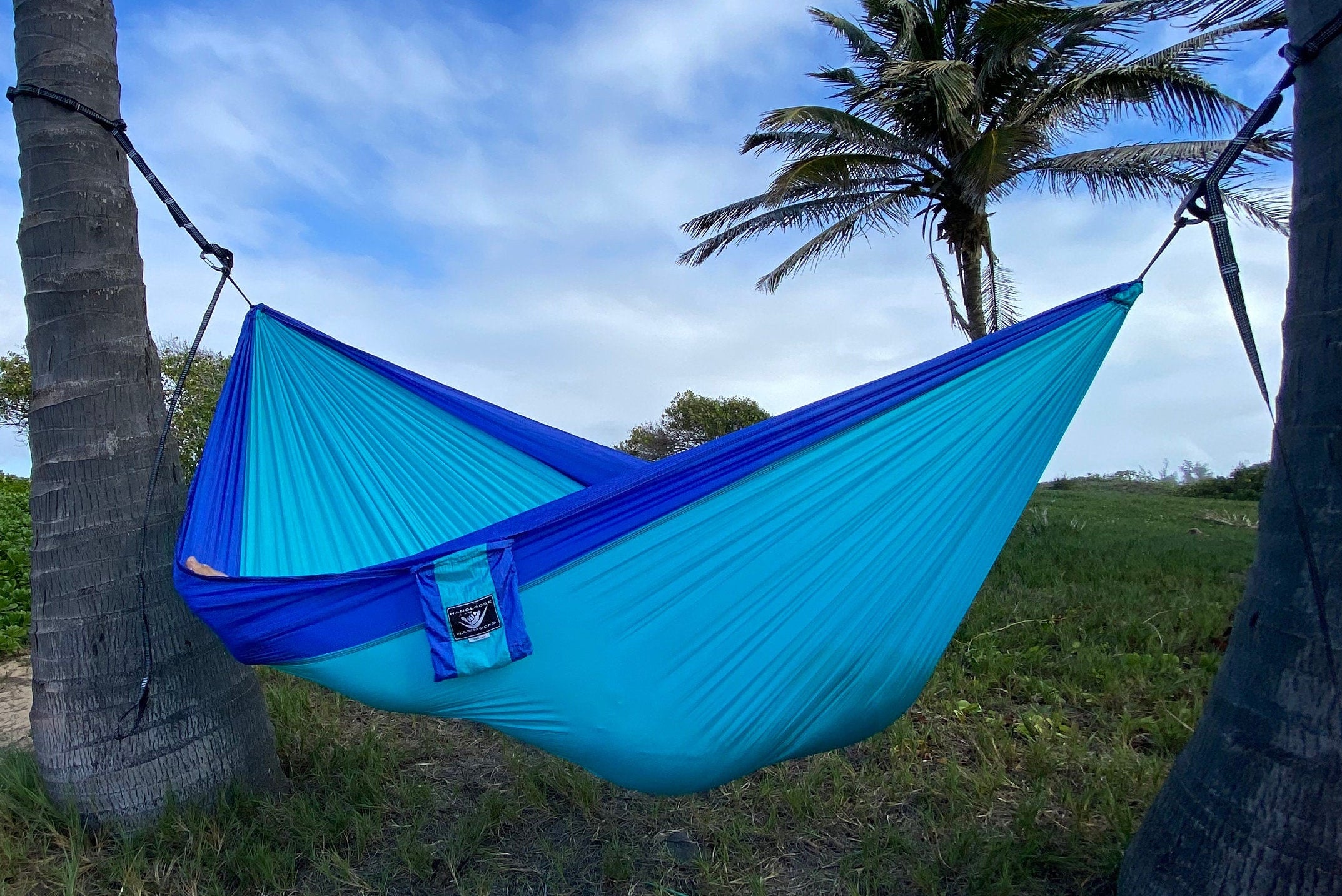 Parachute Silk Camping Hammock • Double XXL 6.5’x10’ • 440 lb Rated • Includes Carabiners & Stuff Sack • Ultralight & Packable • Handcrafted in Bali Since 1996