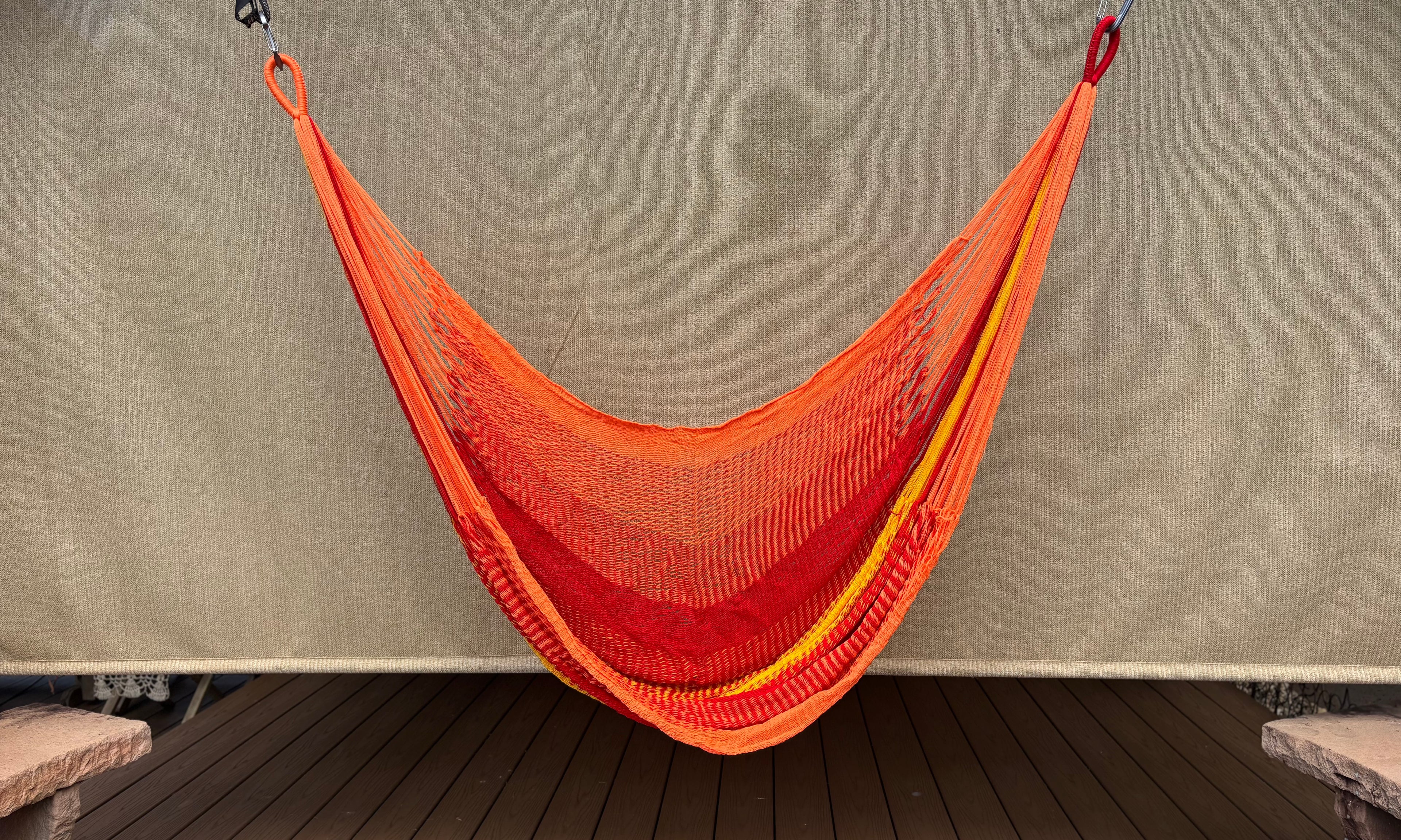 Thai Hammock Chair • Orange, Maroon & Mustard • Handwoven in Thailand • UV-Resistant • 500 lb Rated • Ultralight • Fair Trade
