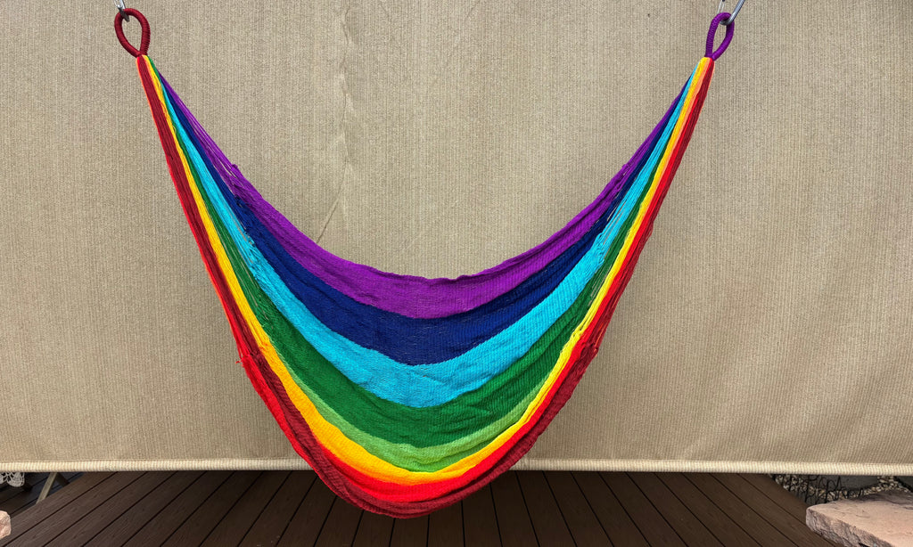 Thai Hammock Chair • Rainbow Color • Handwoven in Thailand • UV-Resistant • 500 lb Rated • Ultralight • Fair Trade