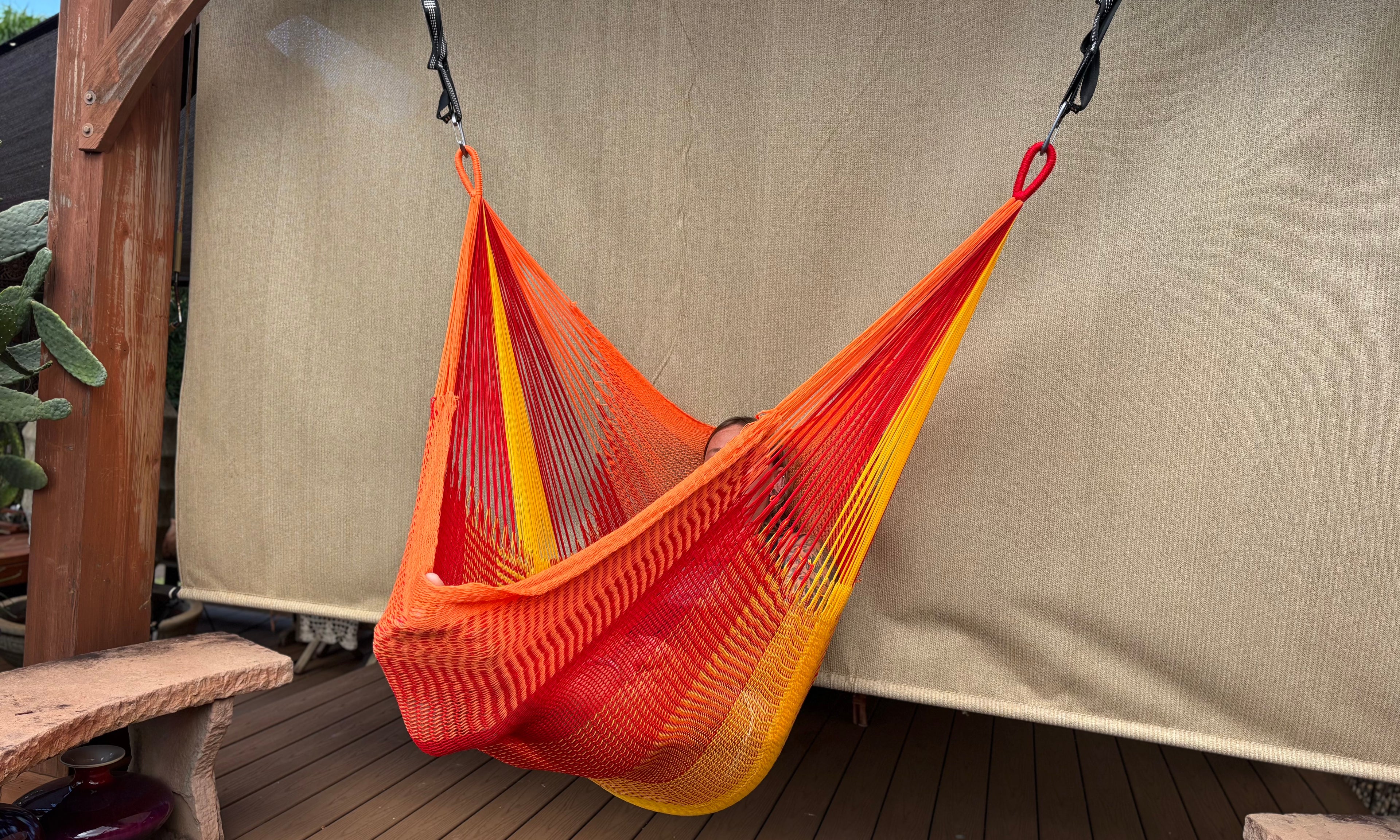 Thai Hammock Chair • Orange, Maroon & Mustard • Handwoven in Thailand • UV-Resistant • 500 lb Rated • Ultralight • Fair Trade