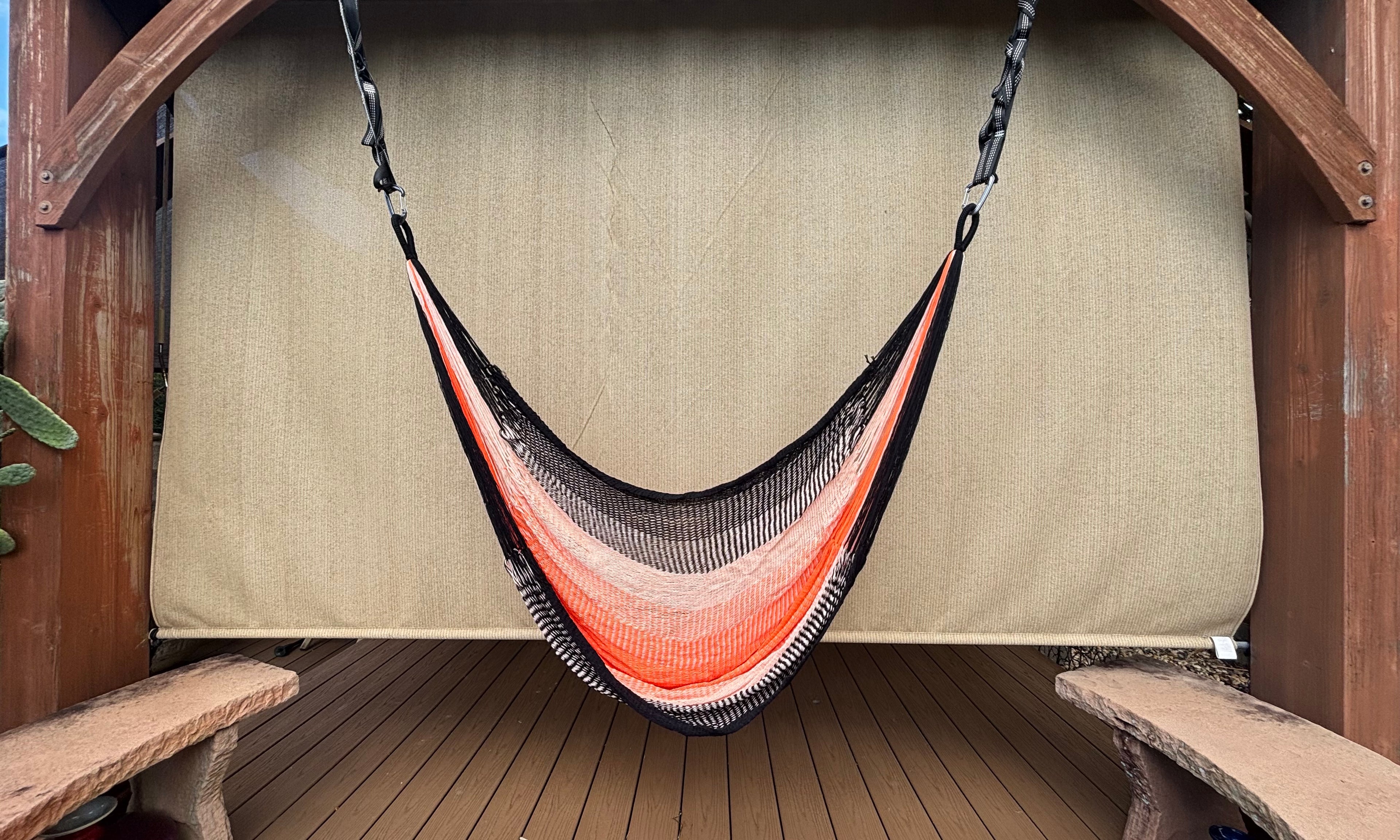Thai Hammock Chair • Black, Orange & White • Handwoven in Thailand • UV-Resistant • 500 lb Rated • Ultralight • Fair Trade