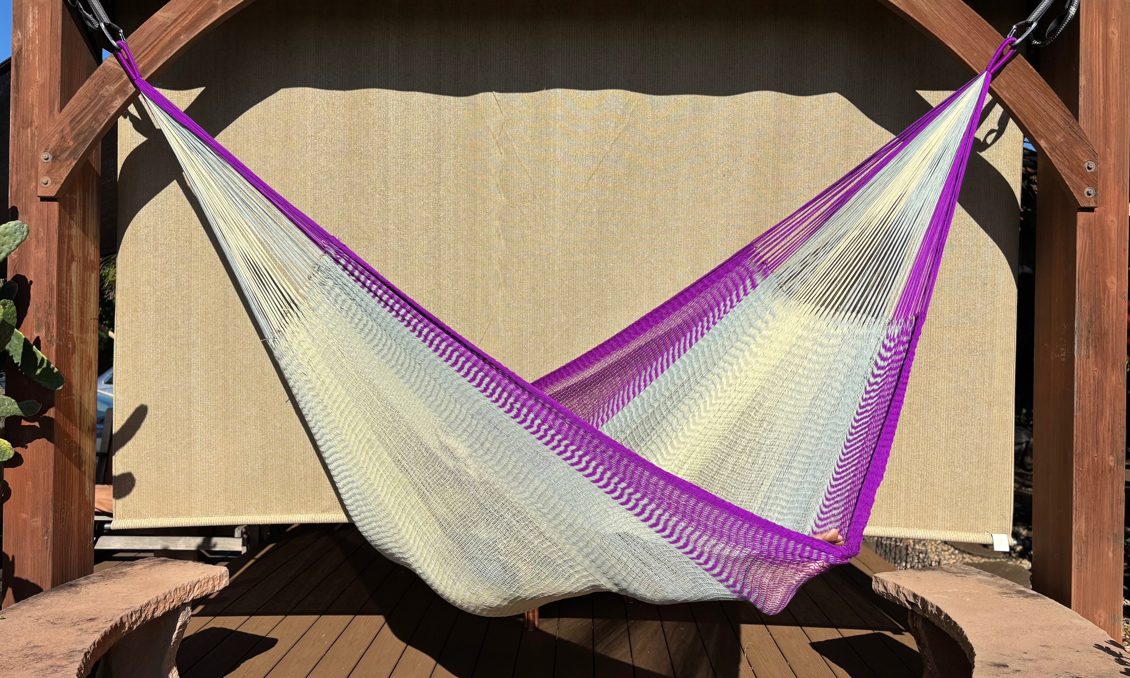Handwoven Thai Hammock • Weather-Resistant, Fair Trade (Cream, Grey , Purple)
