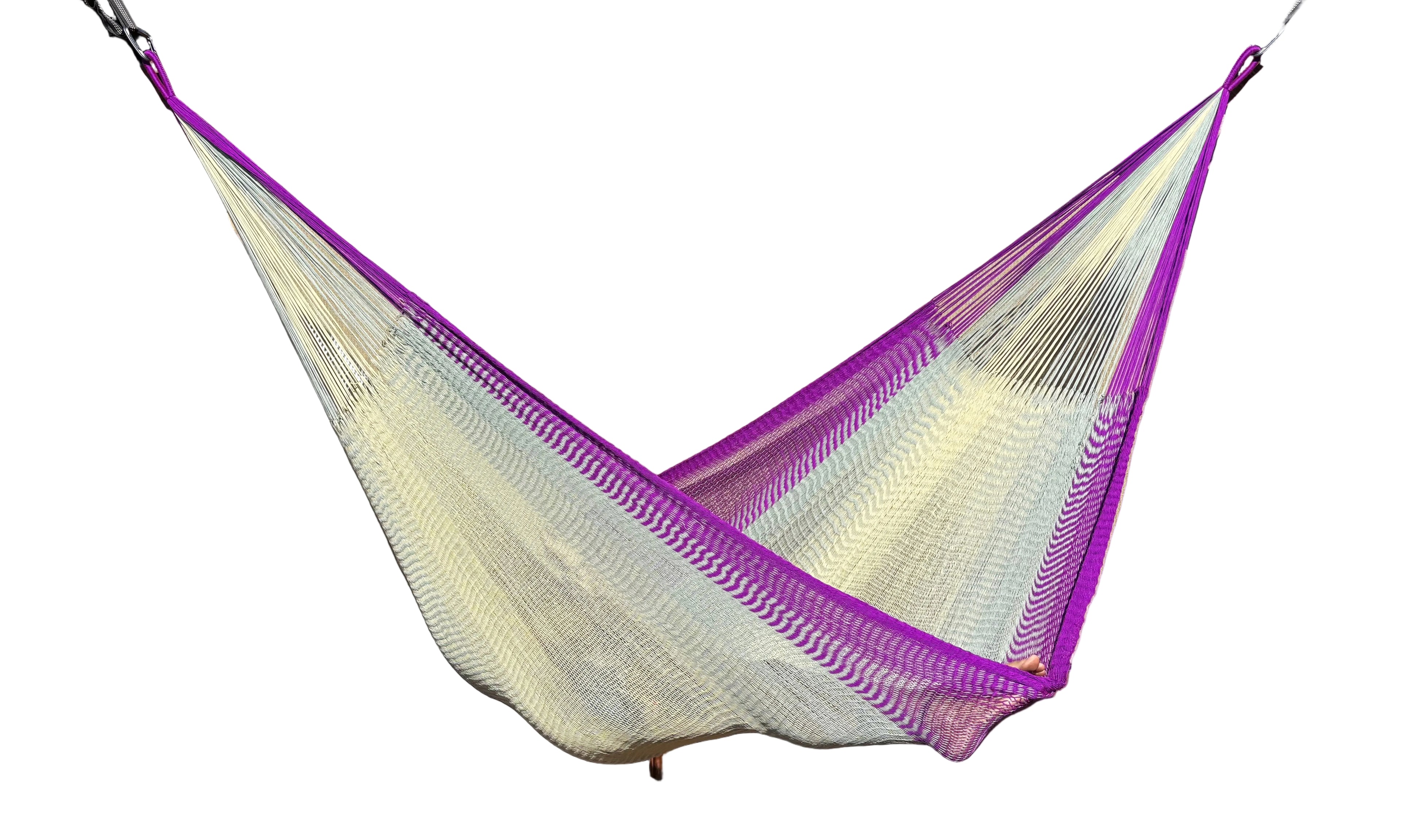 Handwoven Thai Hammock • Weather-Resistant, Fair Trade (Cream, Grey , Purple)