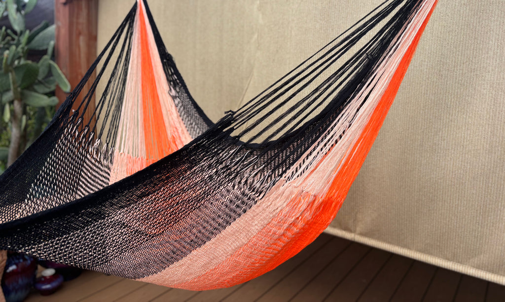 Thai Hammock Chair • Black, Orange & White • Handwoven in Thailand • UV-Resistant • 500 lb Rated • Ultralight • Fair Trade