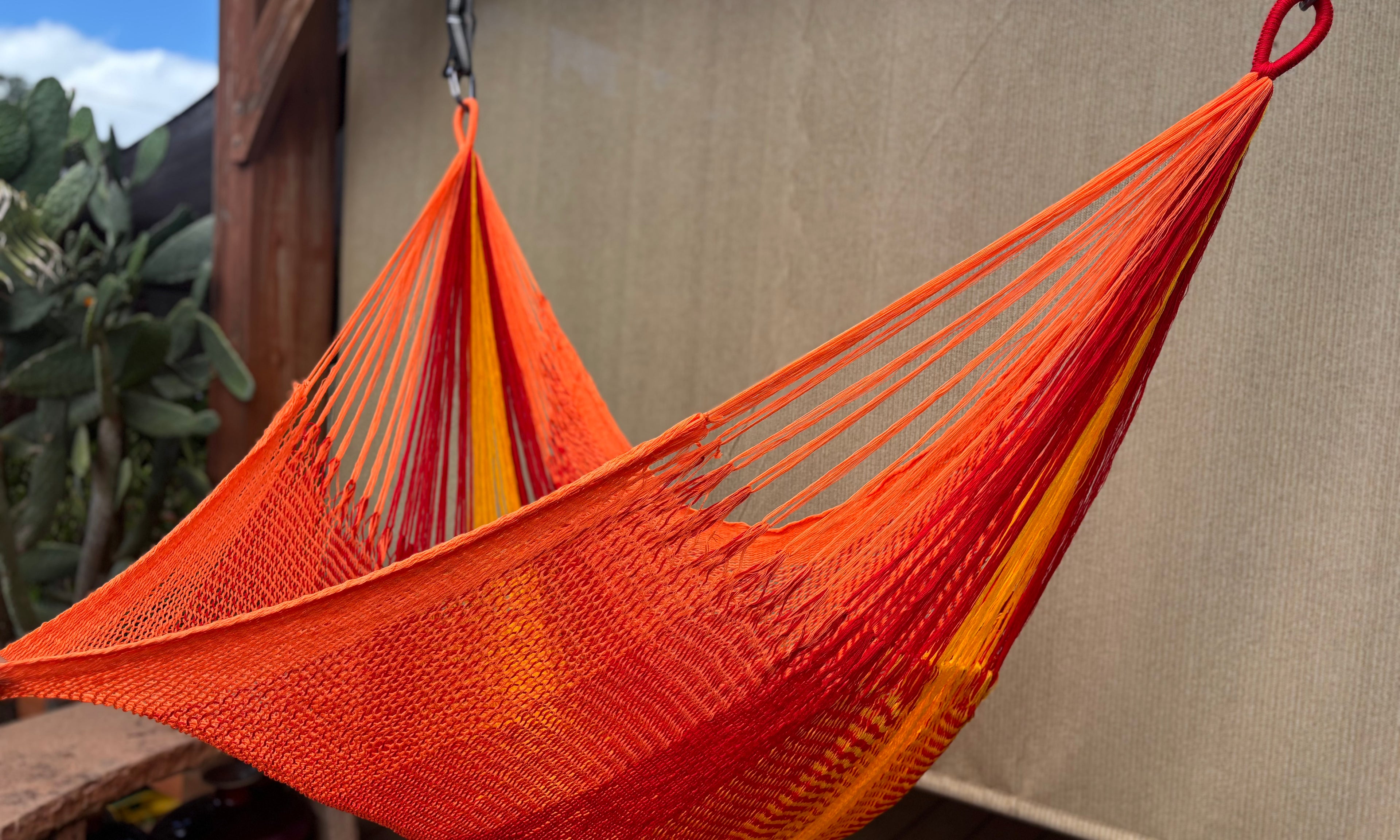 Thai Hammock Chair • Orange, Maroon & Mustard • Handwoven in Thailand • UV-Resistant • 500 lb Rated • Ultralight • Fair Trade