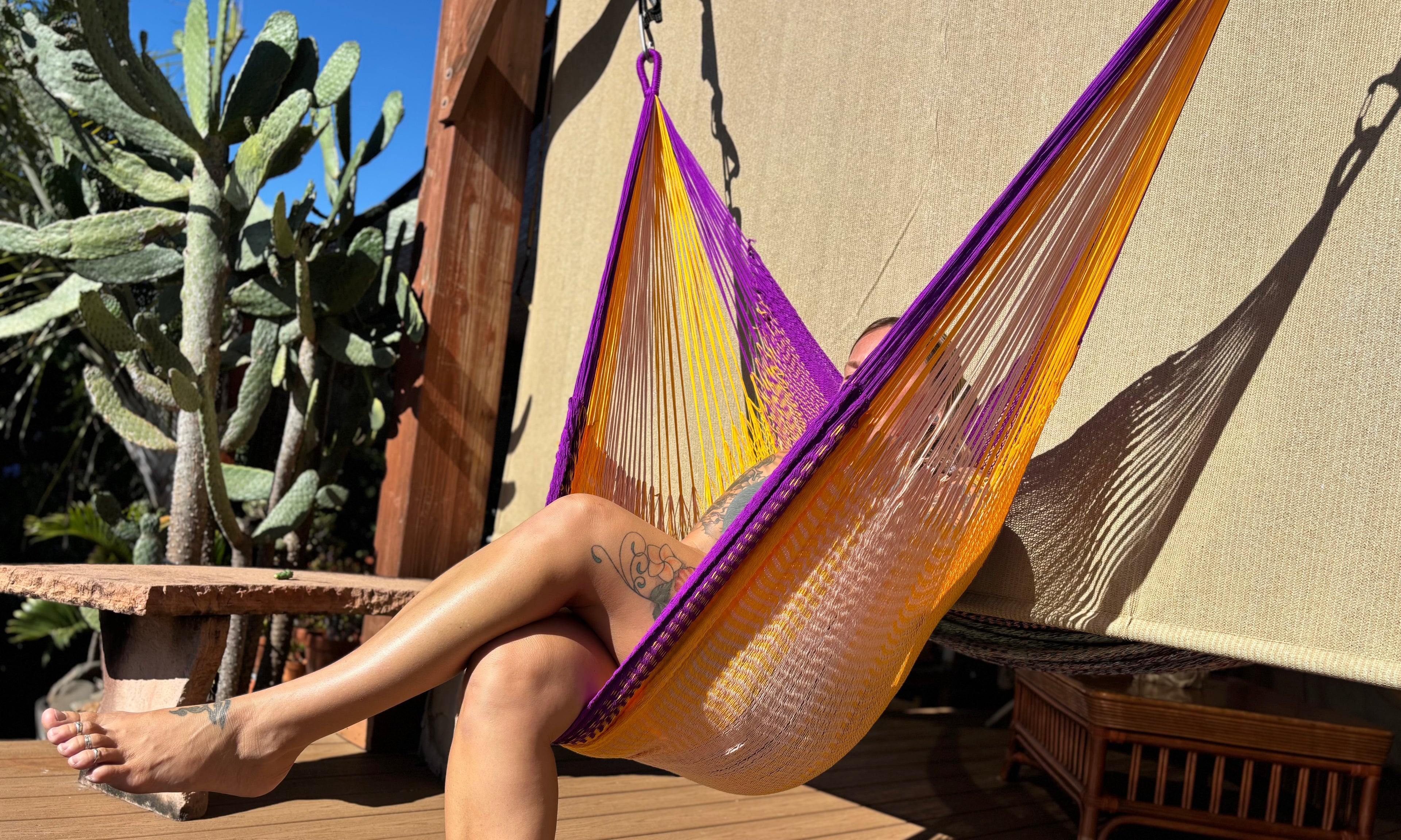 Thai Hammock Chair • Green & Yellow • Handwoven in Thailand • UV-Resistant • 500 lb Rated • Ultralight • Fair Trade