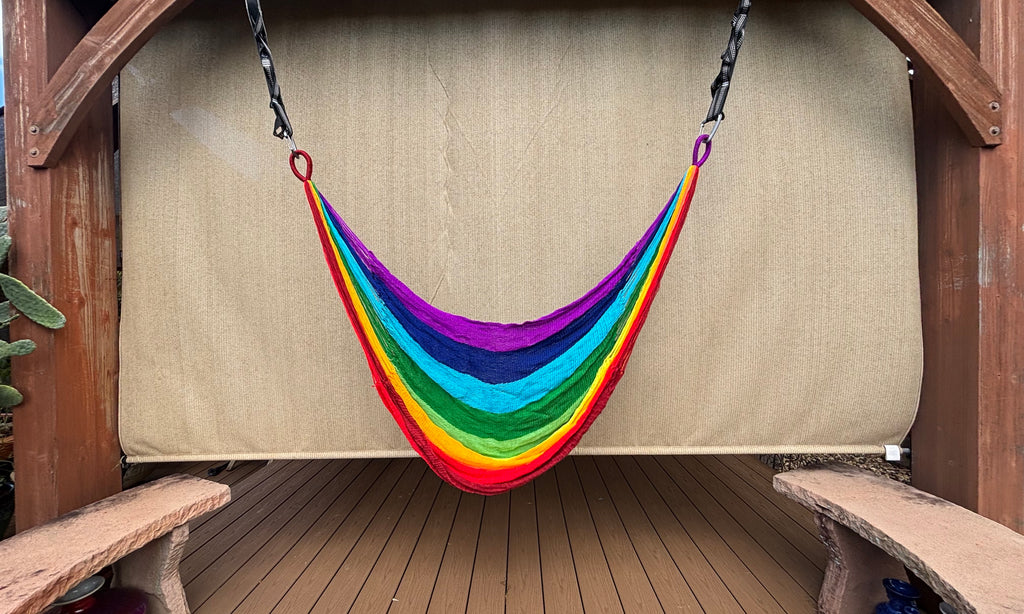Thai Hammock Chair • Rainbow Color • Handwoven in Thailand • UV-Resistant • 500 lb Rated • Ultralight • Fair Trade