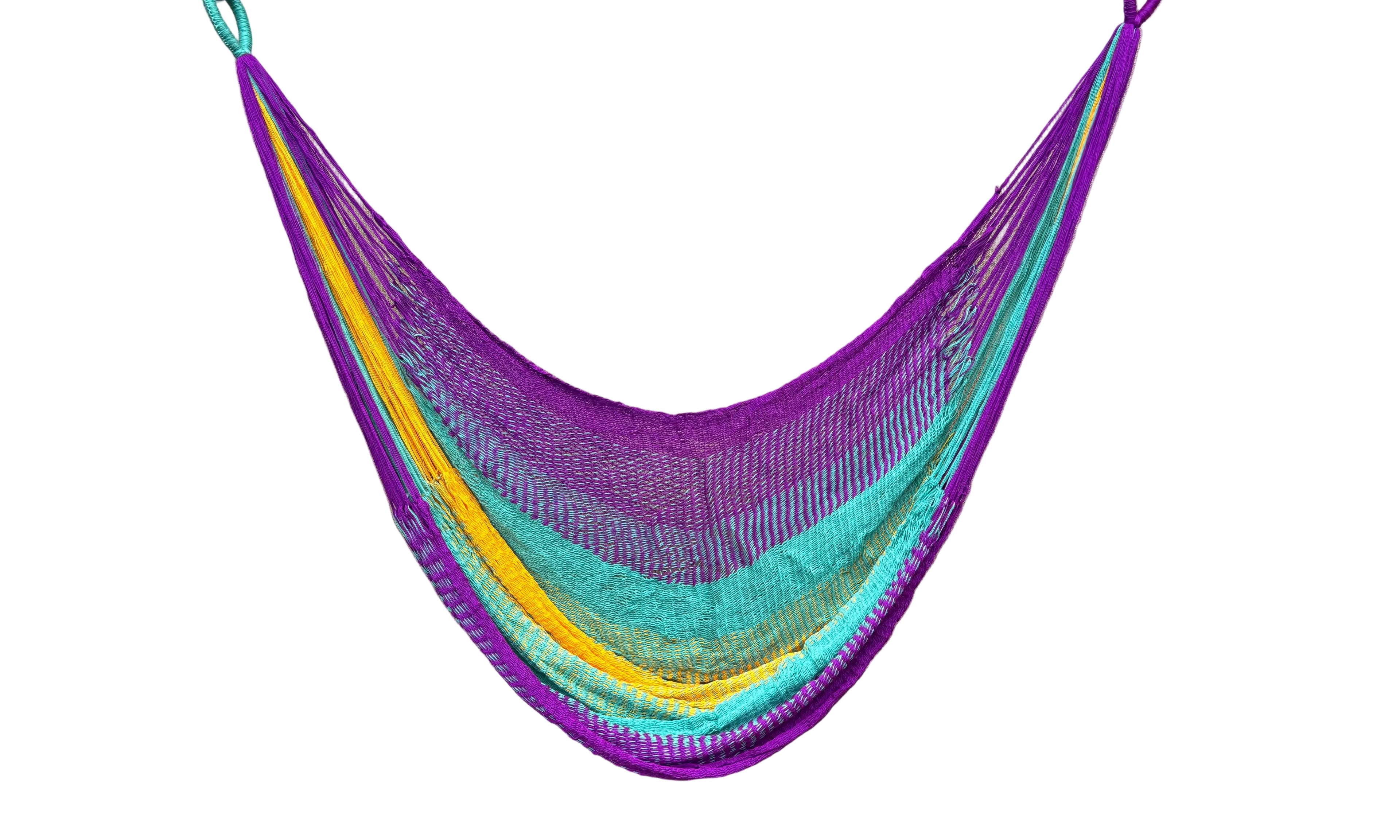 Thai Hammock Chair • Purple, Aqua & Yellow • Handwoven in Thailand • UV-Resistant • 500 lb Rated • Ultralight • Fair Trade