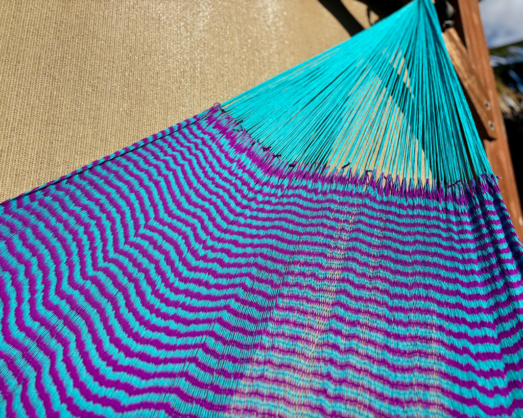 Handwoven Thai Hammock • Weather-Resistant, Fair Trade Navy & Purple Blend