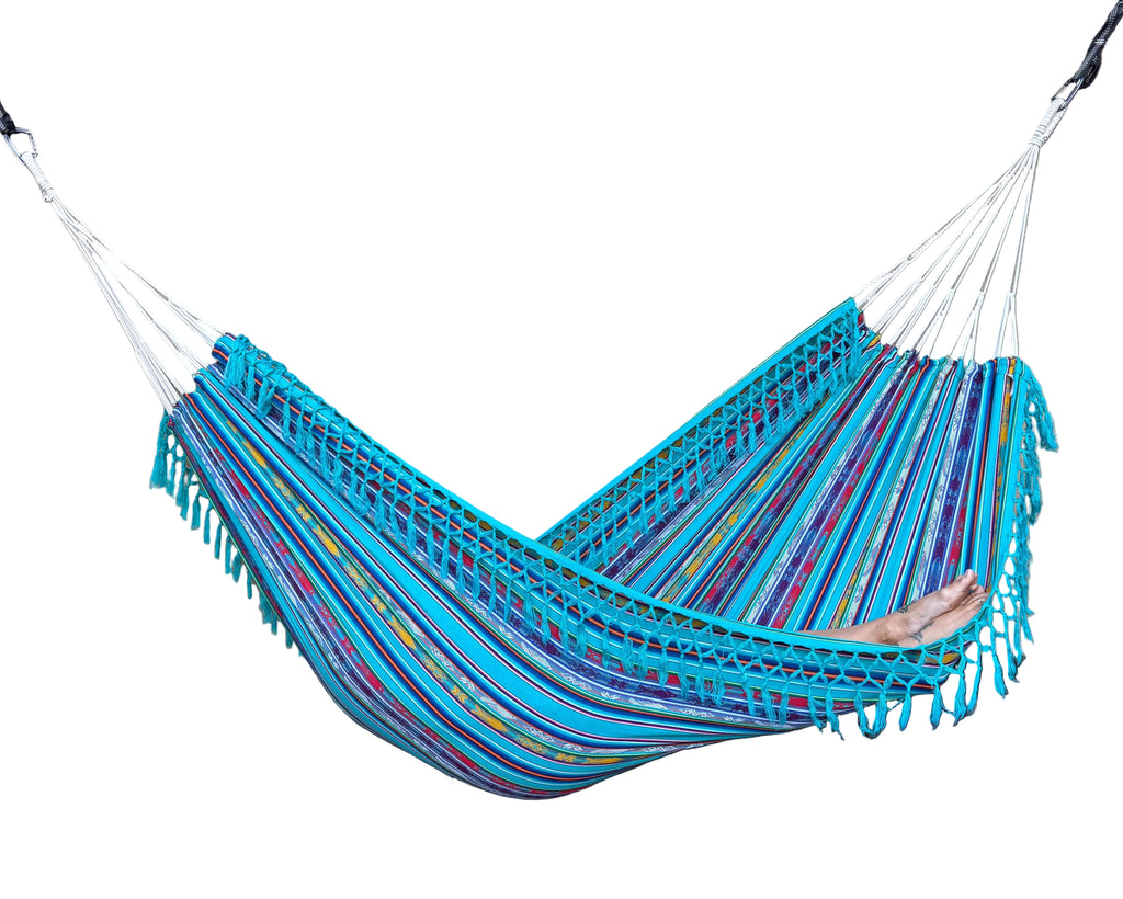 Braided Fringe Hammock: Inca Pattern, UV & Mildew Resistant, Lightweight, Sea View