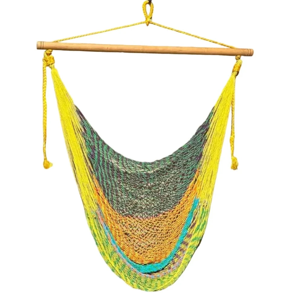 Mayan Hammock Chair • Multicolor Artisan’s Choice • Hand-Woven Cotton • Wooden Spreader Bar • 260 lb Rated • Fair Trade