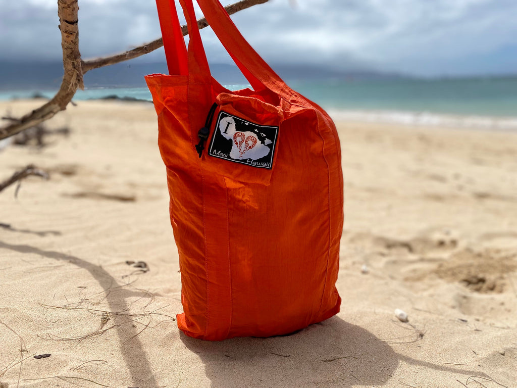 Parachute Silk Shopper Bag • I ❤️ Maui • Ultralight 3.2 oz • Sand-Repellent • Machine Washable • 7 Colors • Fair Trade