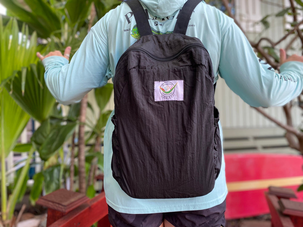 Parachute Silk Backpack • Black • Ultralight 6.6 oz • Foldable Travel Pack • Free Shipping from Maui