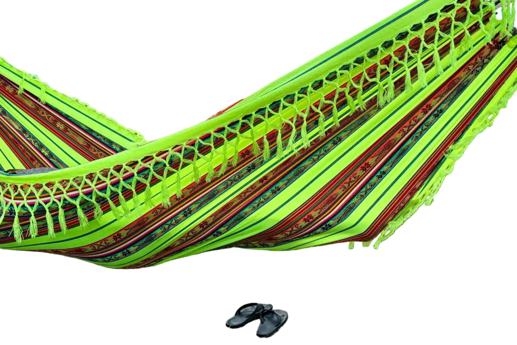 Handwoven Double Hammock | Inca Braided Fringe | UV & Mildew Resistant | Fair Trade Ecuador