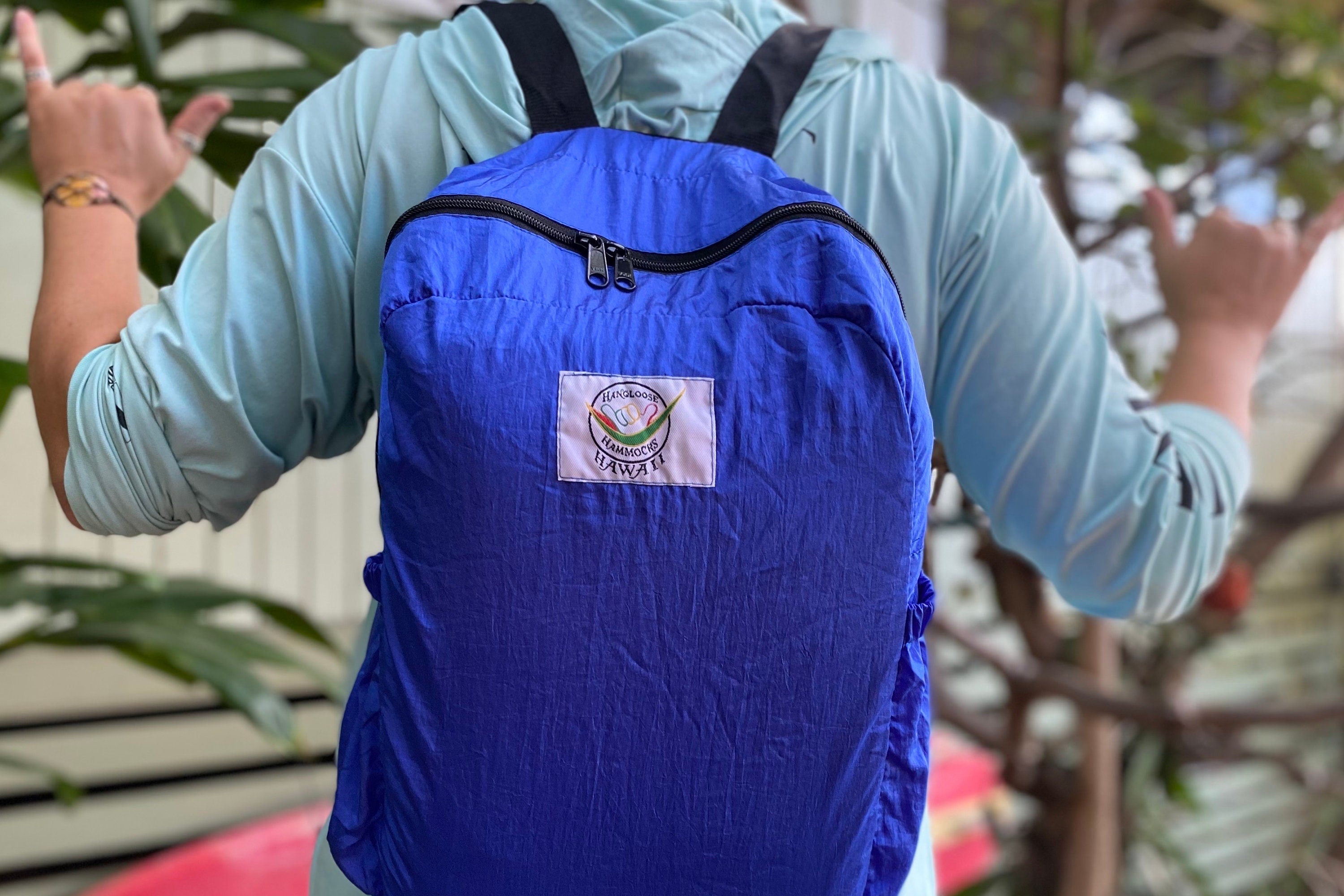 Parachute Silk Backpack • Royal Blue • Ultralight 6.6 oz • Foldable Travel Pack • Stuff Sack & XL Drink Holders • Free Shipping from Maui