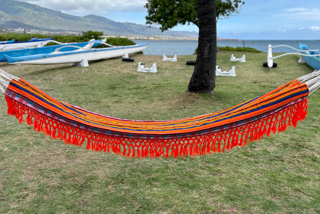 Braided Fringe Hammock: Inca Pattern, UV & Mildew Resistant, Lightweight