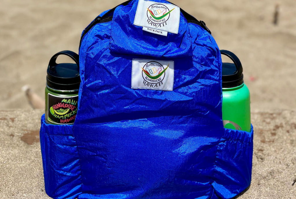 Parachute Silk Backpack • Royal Blue • Ultralight 6.6 oz • Foldable Travel Pack • Stuff Sack & XL Drink Holders • Free Shipping from Maui