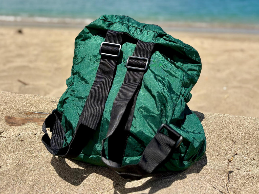 Parachute Silk Backpack • Royal Blue • Ultralight 6.6 oz • Foldable Travel Pack • Stuff Sack & XL Drink Holders • Free Shipping from Maui
