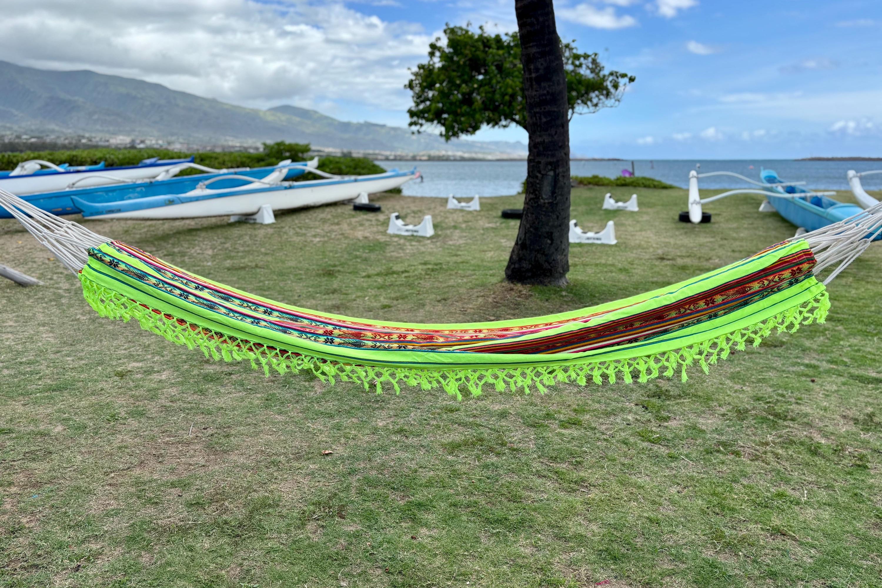 Handwoven Double Hammock | Inca Braided Fringe | UV & Mildew Resistant | Fair Trade Ecuador