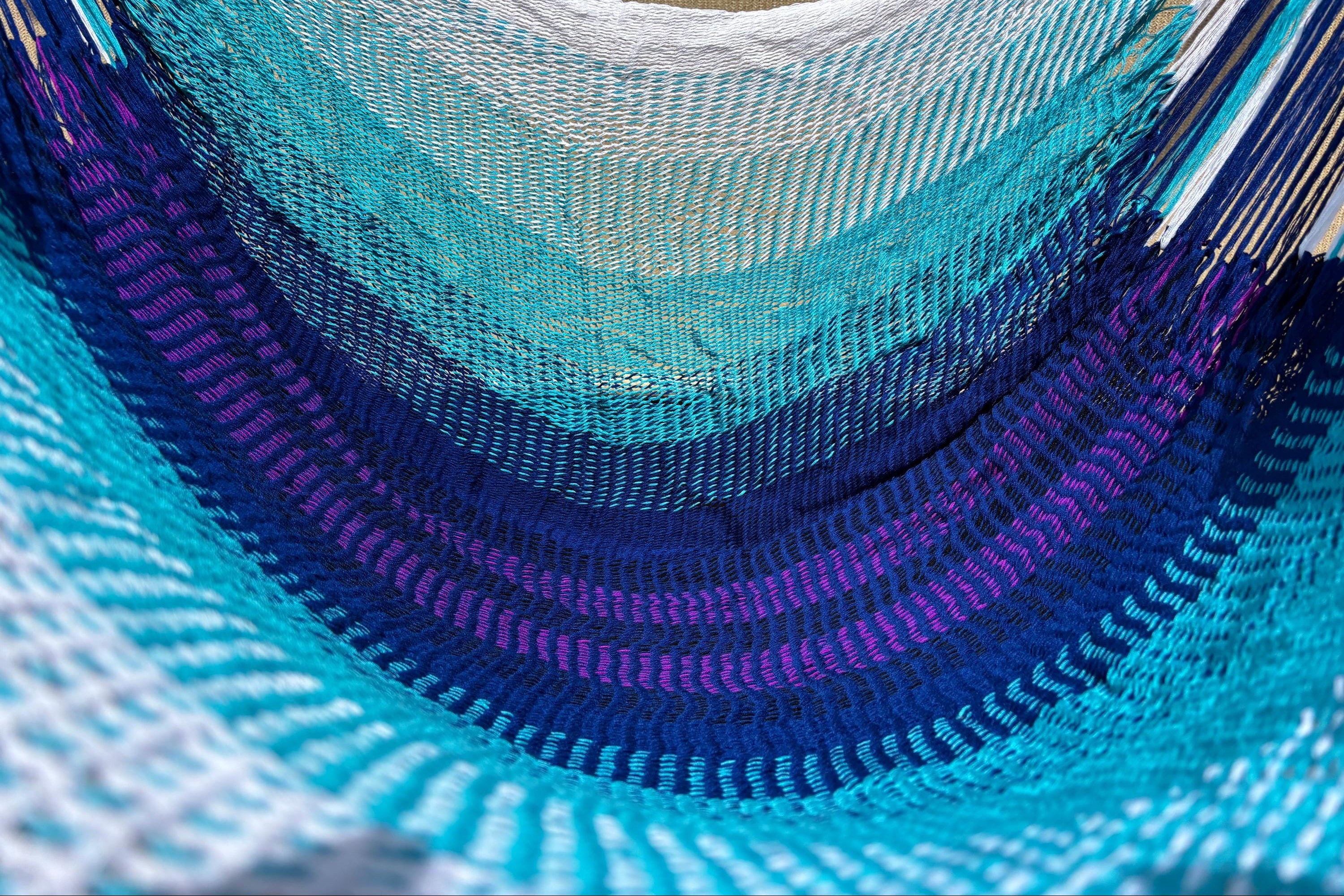 Thai Hammock Chair • Blue, Aqua & White • Handwoven in Thailand • UV-Resistant • 500 lb Rated • Fair Trade