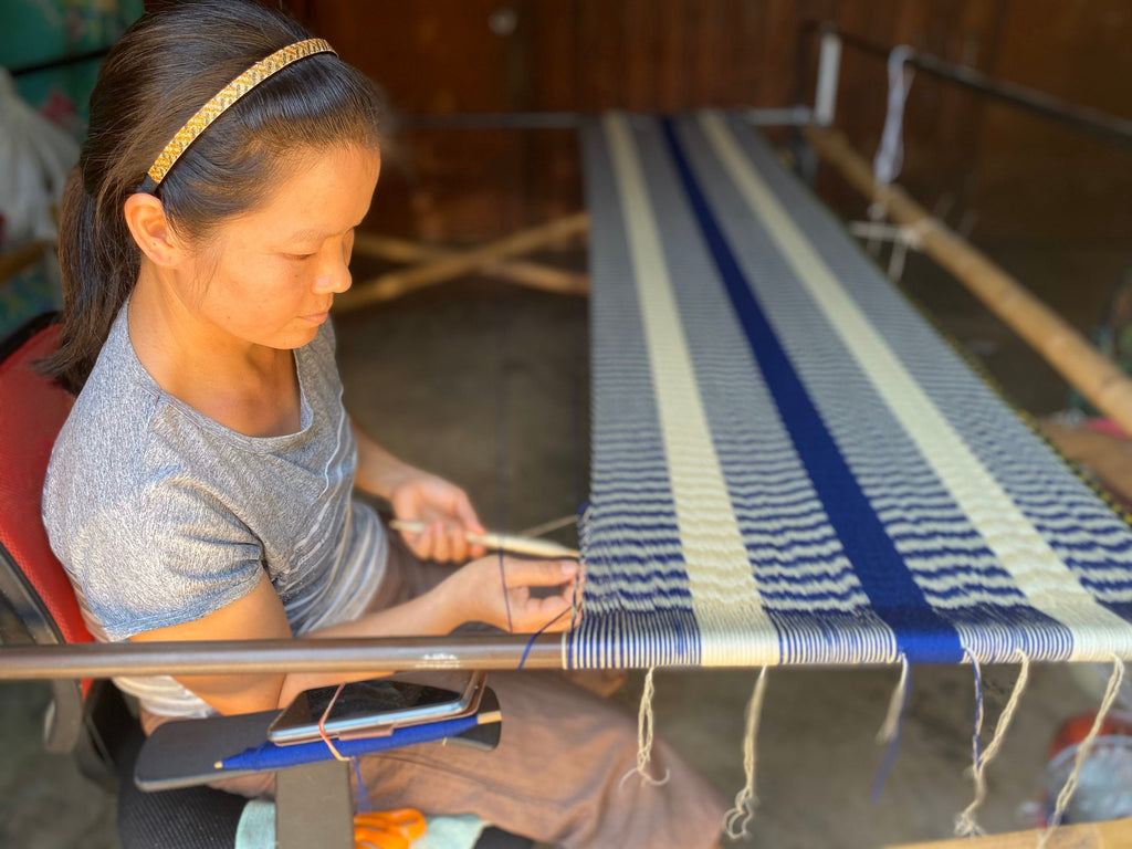 Handwoven Thai Hammock • Weather-Resistant, Fair Trade Nalu Blend (Dark Blue, Light Blue, White)