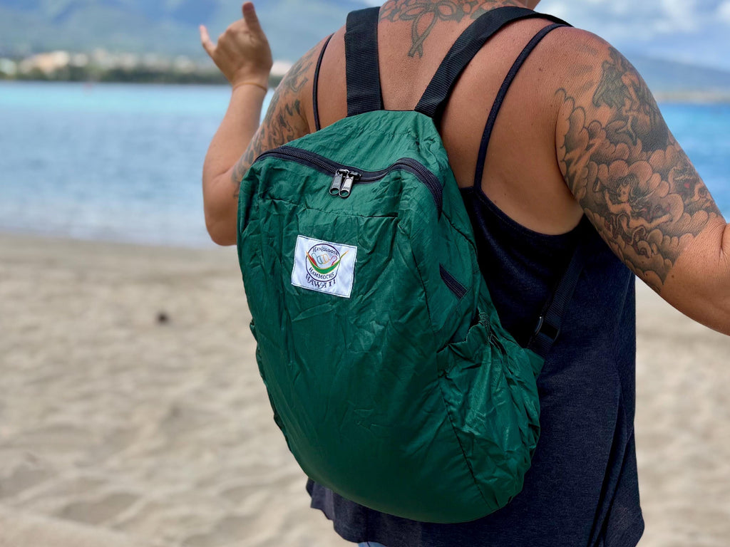 Parachute Silk Backpack • Royal Blue • Ultralight 6.6 oz • Foldable Travel Pack • Stuff Sack & XL Drink Holders • Free Shipping from Maui