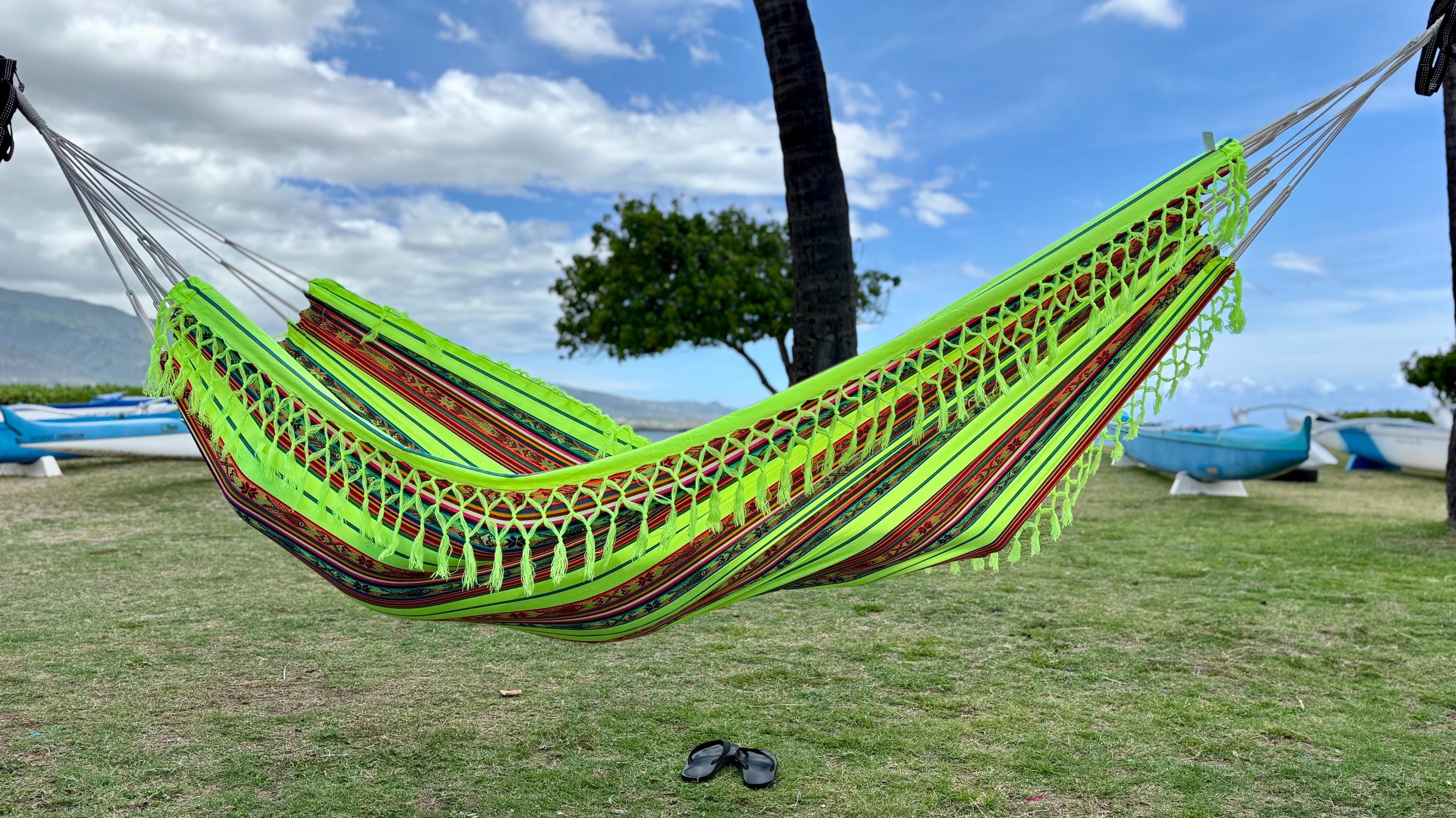 Handwoven Double Hammock | Inca Braided Fringe | UV & Mildew Resistant | Fair Trade Ecuador