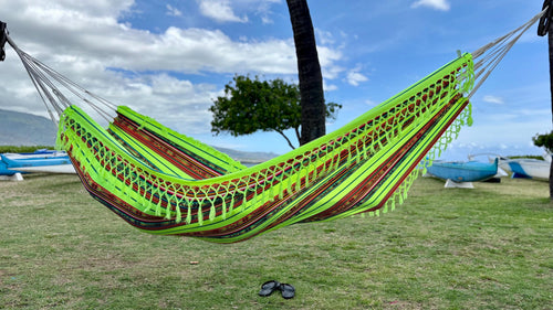 Handwoven Double Hammock | Inca Braided Fringe | UV & Mildew Resistant | Fair Trade Ecuador