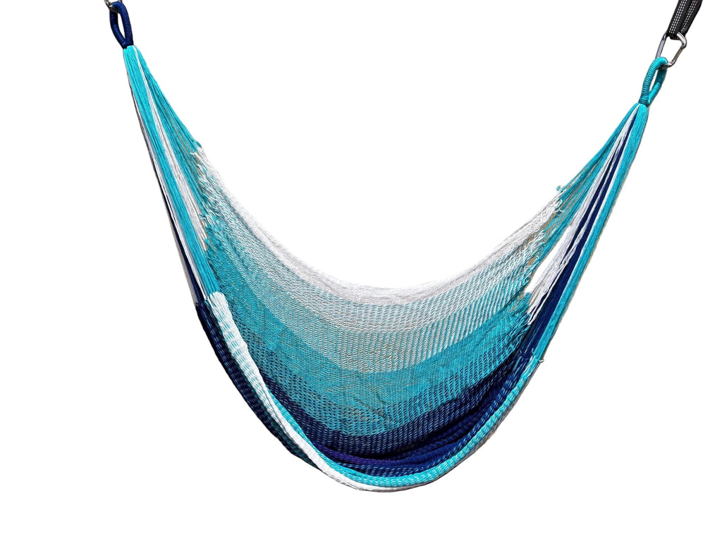 Thai Hammock Chair • Blue, Aqua & White • Handwoven in Thailand • UV-Resistant • 500 lb Rated • Fair Trade