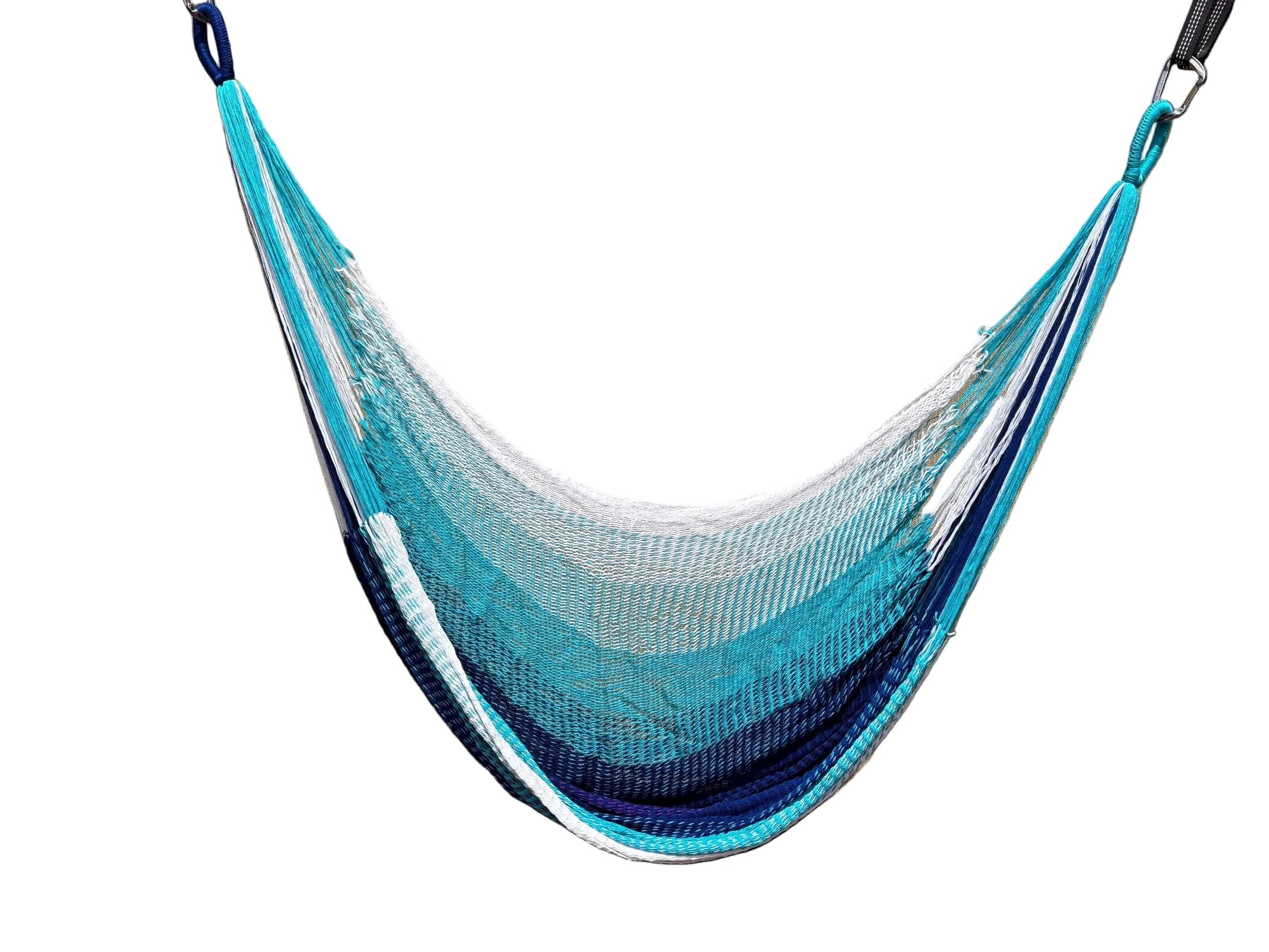 Thai Hammock Chair • Blue, Aqua & White • Handwoven in Thailand • UV-Resistant • 500 lb Rated • Fair Trade