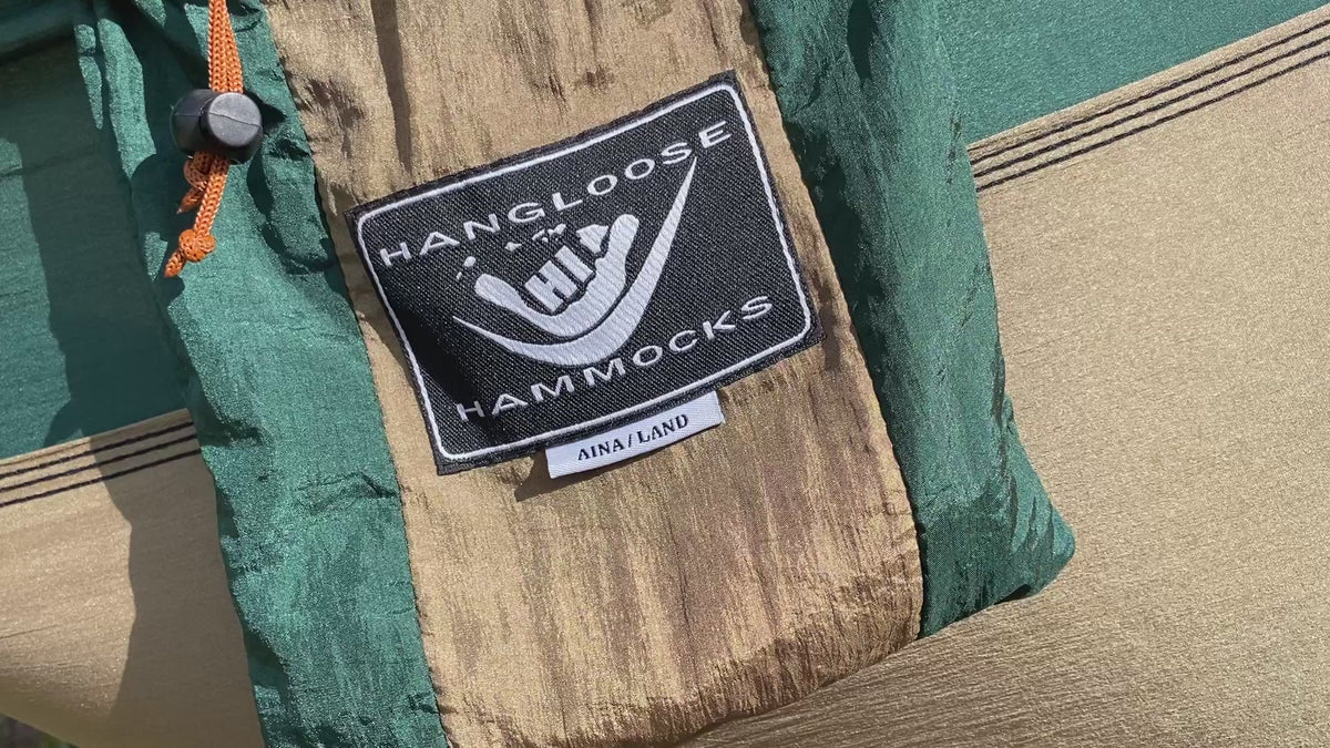 Parachute Silk Camping Hammock • Aina/Land • Double XXL 6.5’x10’ • 440 lb Rated • Includes Carabiners & Stuff Sack • Ultralight & Packable • Handcrafted in Bali Since 1996