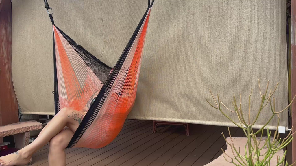 Thai Hammock Chair • Black, Orange & White • Handwoven in Thailand • UV-Resistant • 500 lb Rated • Ultralight • Fair Trade