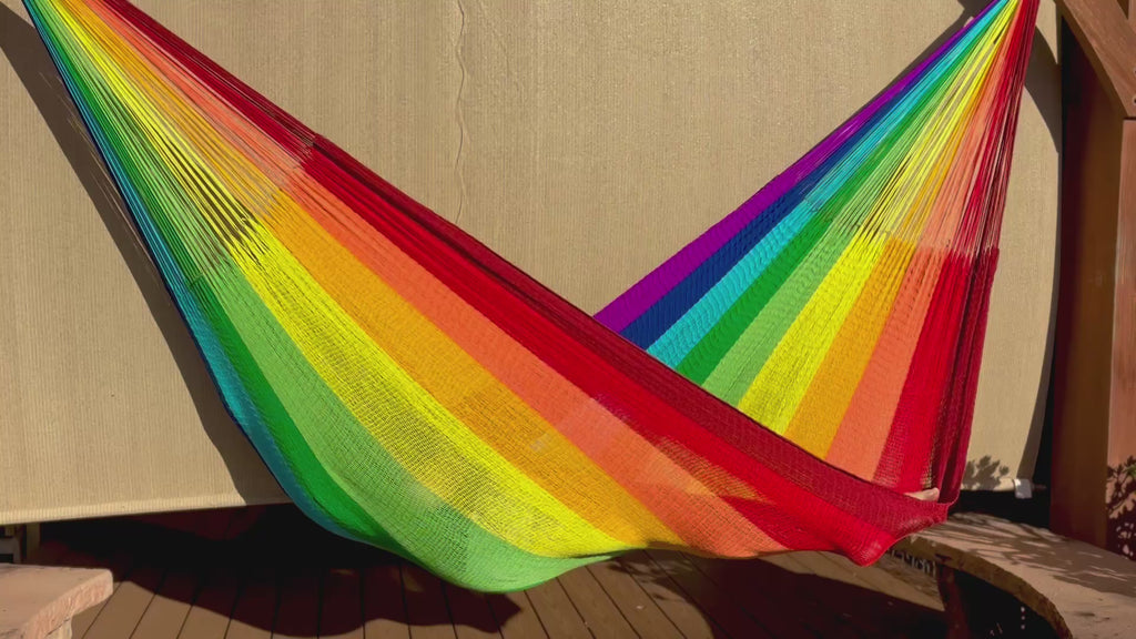 Handwoven Thai Hammock • Weather-Resistant, Fair Trade, Rainbow Color
