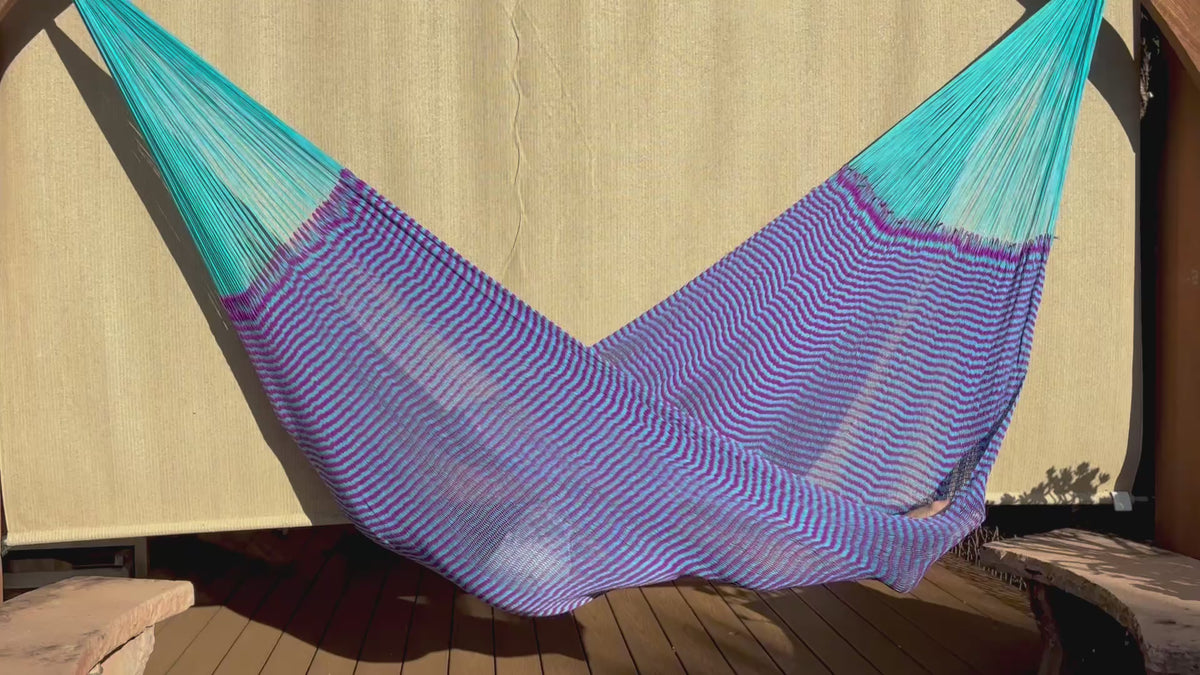 Handwoven Thai Hammock • Weather-Resistant, Fair Trade Navy & Purple Blend