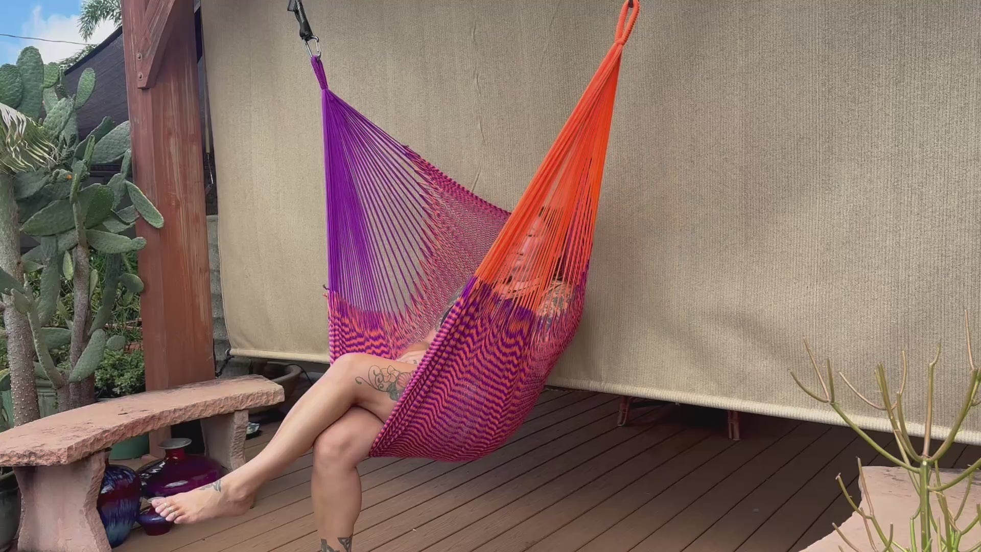 Thai Hammock Chair • Purple & Orange • Handwoven in Thailand • UV-Resistant • 500 lb Rated • Ultralight • Fair Trade