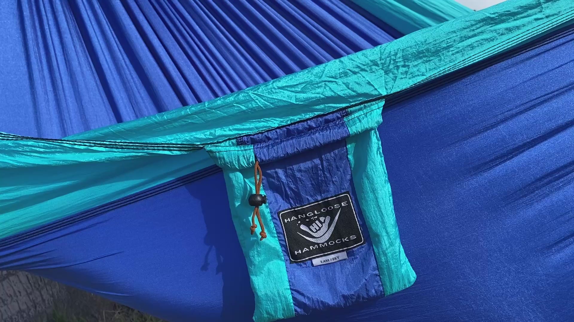 Parachute Silk Camping Hammock • Lani/Sky • Double XXL 6.5’x10’ • 440 lb Rated • Includes Carabiners & Stuff Sack • Ultralight & Packable • Handcrafted in Bali Since 1996