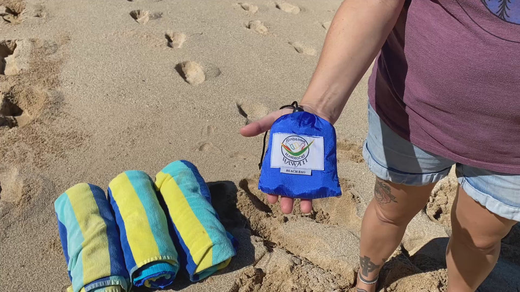 Aqua/ Black - Parachute Silk Beach Bag: Ultralight, Compact Tote from Maui