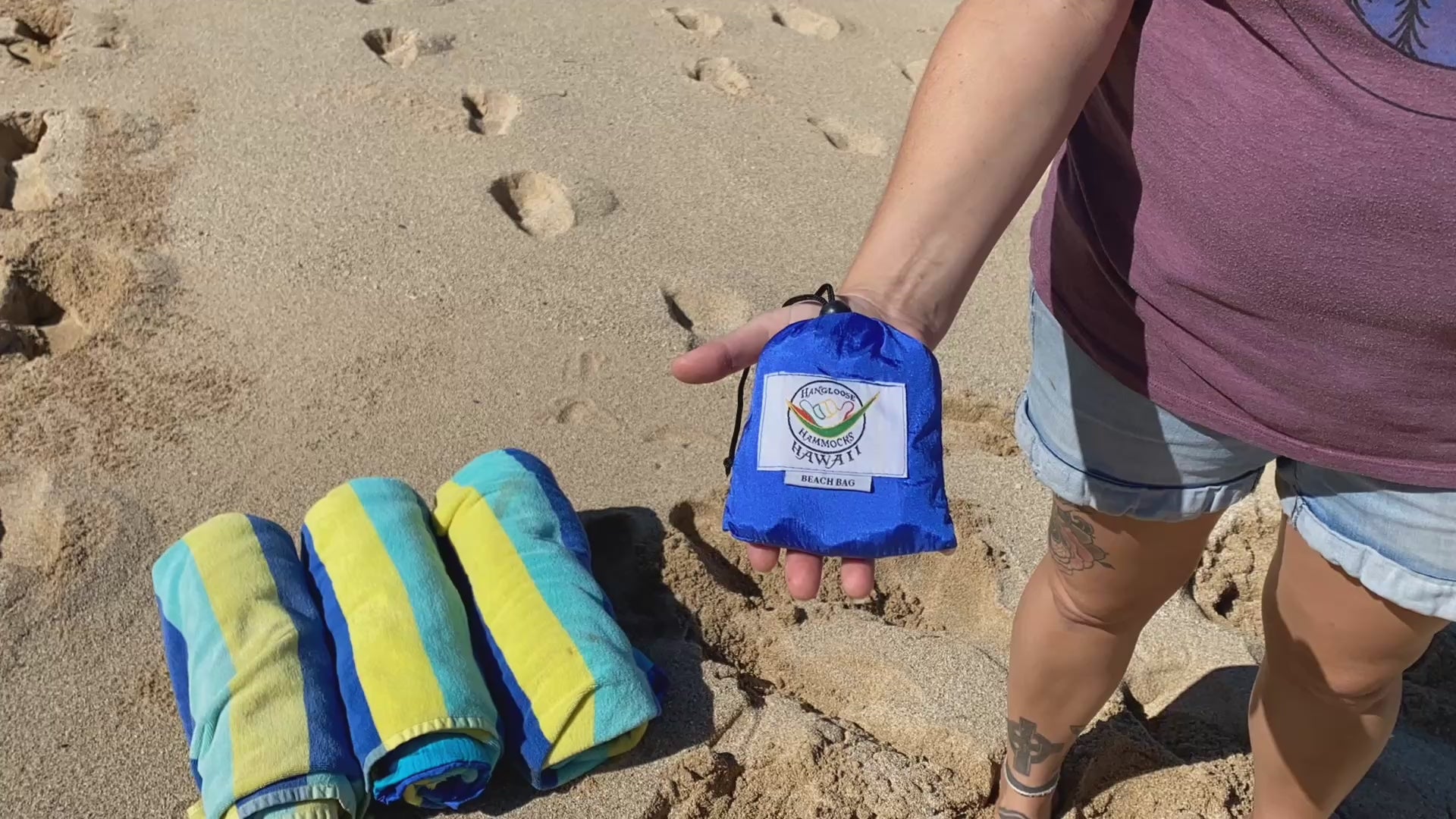 Aqua/ Black - Parachute Silk Beach Bag: Ultralight, Compact Tote from Maui